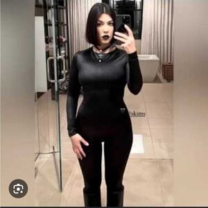 All In One Shine Crew Neck Long Sleeve Catsuit - M